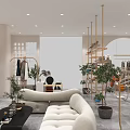 Modern Clothing Store Interior With Clothing Racks Mannequins Sofa And Plants