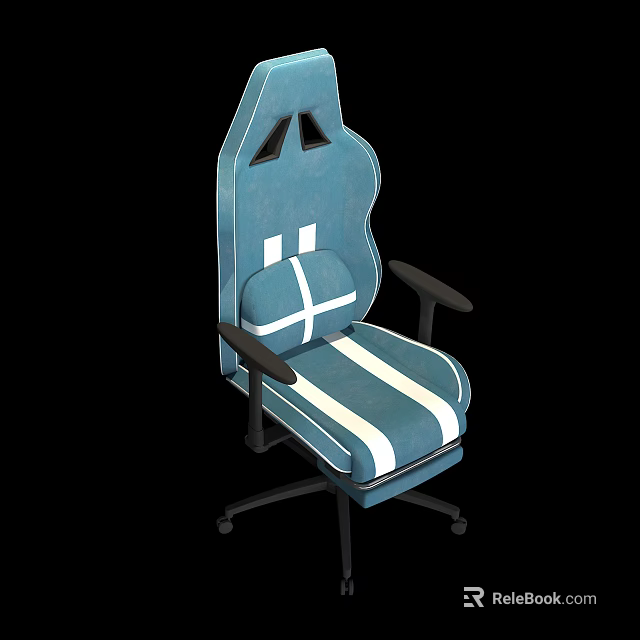 Blue Office Chair With White Stripes Cross Shaped Backrest And Black Armrests 3d model 