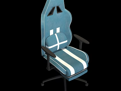 Blue Office Chair With White Stripes Cross Shaped Backrest And Black Armrests 3d model