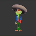 Red Bird Character Wearing Sombrero Hat Black Jacket Red Pants And Yellow Feet