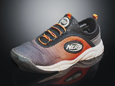NERF Brand Sporty Sneakers With Gray Orange Mesh Upper And White Sole 3d model