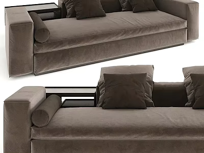 Modern Brown Two Seater Sofa With Soft Velvet Upholstery And Cushions 3d model
