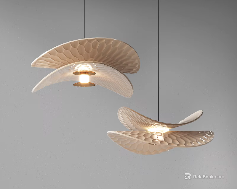 Two Modern Pendant Lights With Petal Shaped Design And Warm Illumination 3d model 
