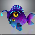 Vibrant Fantasy Fish with Purple Pink Body Blue Spots Large Eyes and Blue Antenna