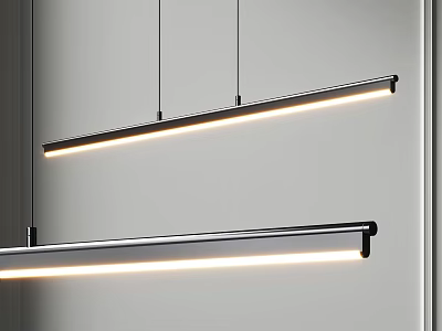 Modern Linear Pendant Lights With Sleek Design And LED Illumination Hanging In Contemporary Kitchen 3d model