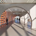 Book Art Library Interior With Arched Corridors Bookshelves And People Walking