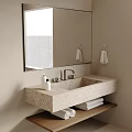 Modern Bathroom Vanity With Stone Countertop Sink Mirror And Hanging Towels