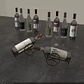 Elegant Assorted Wine Bottles And Glasses Display With Metal Wine Rack On Gray Countertop