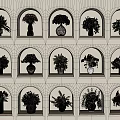 Colorful Indoor Flower Arrangements and Green Plants in Wall Niches with Decorative Vases