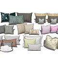 Assorted Decorative Throw Pillows with Various Colors Patterns and Textures 3d model