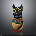Vibrant Cat Shaped Decorative Furniture Ornament With Colorful Patterns And Green Eyes