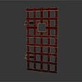 Red Grid Like Structure With Square Opening And Black Side Handles