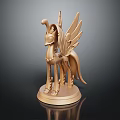 Golden Winged Mythical Horse Sculpture With Intricate Carvings And Circular Reflective Base