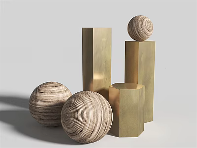 Modern Woven Texture Sphere Sculptures With Gold Pedestals And Minimalist Design 3d model