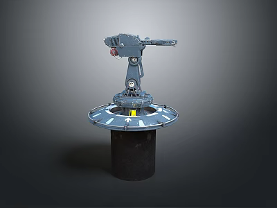 Dark Blue Mechanical Weapon With Cylindrical Base Circular Platform And Extended Arm 3d model