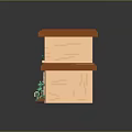 Two Story Brick Building Model with Brown Roof Beige Walls Green Plants Door and Windows