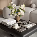 Stylish Decorative Ornament Set With Flower Bouquet Books Cup Stones And Incense On Coffee Table