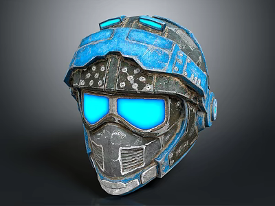 Futuristic Helmet Design With Blue Gray Color Glowing Goggles And Metallic Details 3d model
