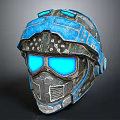 Futuristic Helmet Design With Blue Gray Color Glowing Goggles And Metallic Details