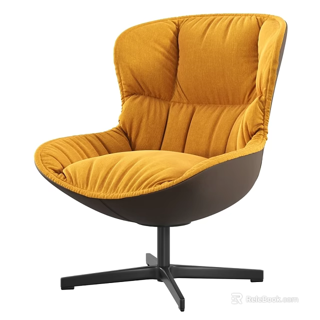 Yellow Velvet Accent Chair with Padded Backrest Cushioned Seat and Black Metal Base 3d model 