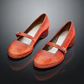 Vintage Orange Red Leather Shoes with T Strap Metal Buckle and Block Heel Design