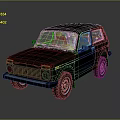 Vintage Two Door Car With Square Body Off Road Tires And Weathered Retro Finish