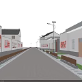 Neat Rural Residential Building Exterior Walls With Creative Red Cultural Mural Decorations Beside Village Road