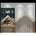 Modern Bookcase with Blue Green Shelves Books Rabbit Ornament Lamp Clock and Wooden Desk