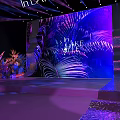 Stunning Floral Installation In Lake Ville With Tropical Plant Backdrop And Purple Blue Lighting