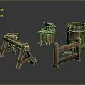 Rustic Wooden Household Supplies With Barrels Anvil And Trestles For Daily Use