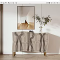 Modern Entryway Console Table Interior With Patterned Design Wooden Legs Vase And Mirror Decor