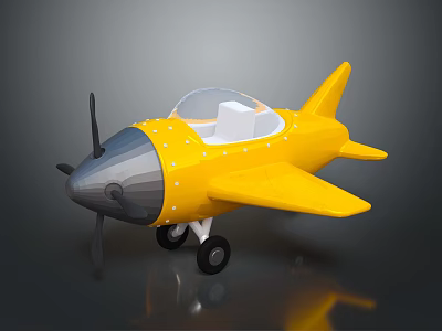 Yellow Single Seat Toy Passenger Plane With Propeller 3D Model Design 3d model