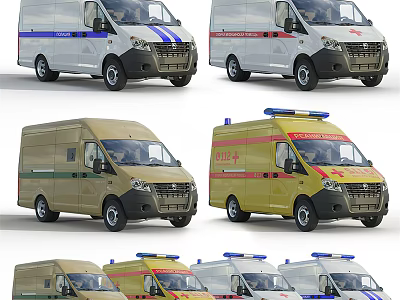 Functional Ambulance Vehicles in Various Colors With Emergency Lights And Design 3d model