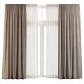 Striped linen curtains with tulle 3d model