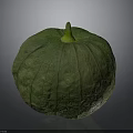 Organic Fresh Green Round Pumpkin With Textured Skin And Yellow Stem
