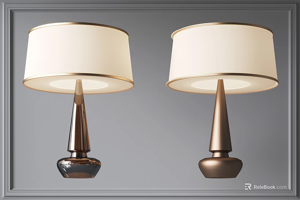 Modern Table Lamps With White Lampshade Gold Trim Transparent Glass And Brown Base 3d model 