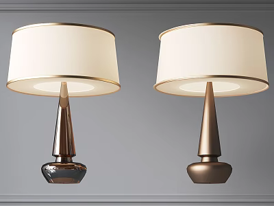 Modern Table Lamps With White Lampshade Gold Trim Transparent Glass And Brown Base 3d model