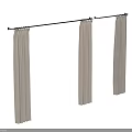 Three Beige Striped Roman Blinds Hanging On Black Metal Curtain Rod