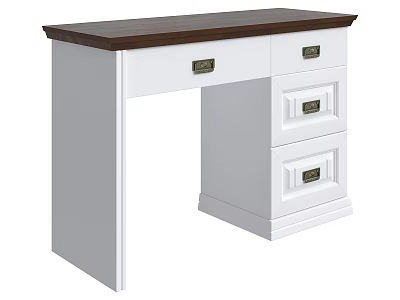 Simple White Desk With Dark Wood Top And Metal Handle Drawers 3d model