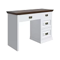 Simple White Desk With Dark Wood Top And Metal Handle Drawers