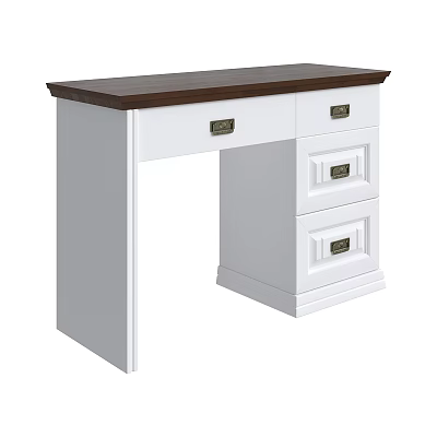 Simple White Desk With Dark Wood Top And Metal Handle Drawers 3d model