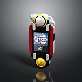 Gaming Device With Red White Casing Top Circular Component Bottom Yellow Button And Screen