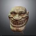 Detailed Man Face Sculpture With Exaggerated Expression Wrinkles And Wide Smile
