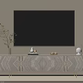 Elegant Light Luxury Beige TV Stand With Exquisite Decorations For Modern Minimalist Living Room Interior