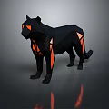 Low Poly Black Panther Figurine With Orange Geometric Accents And Reflective Base