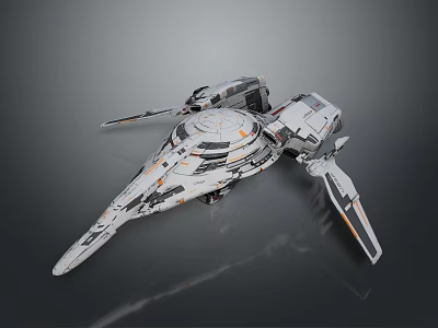 Futuristic Spaceship With Sleek Body Gray White Color Detailed Textures And Orange Accents 3d model