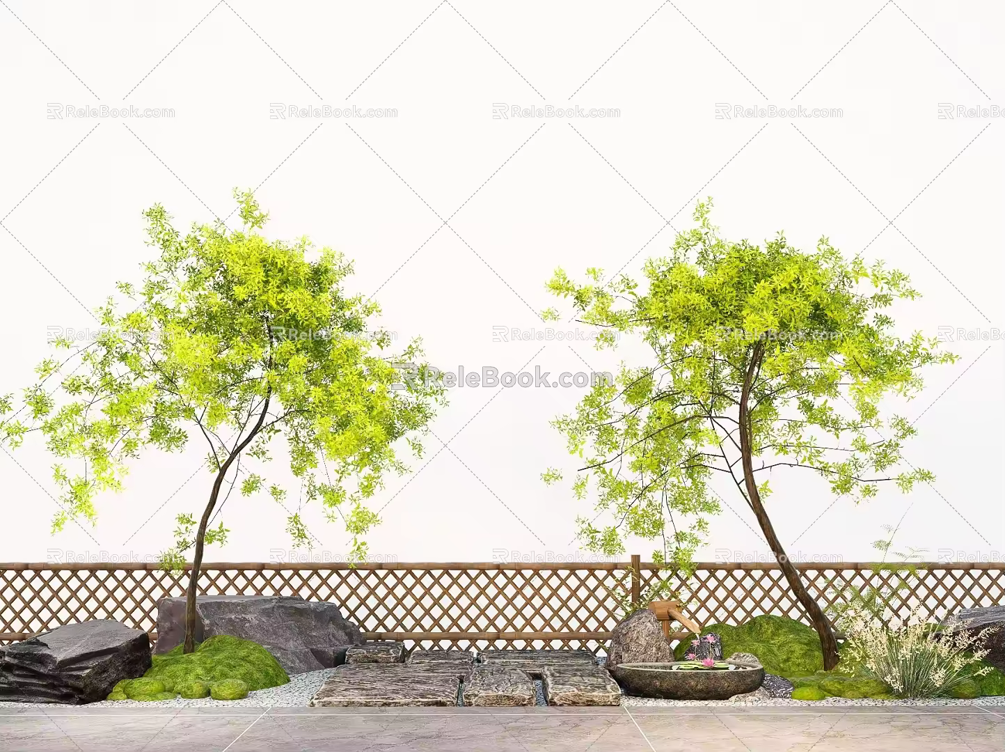 Courtyard landscape modeling tree tree red lasagna street tree 3d model