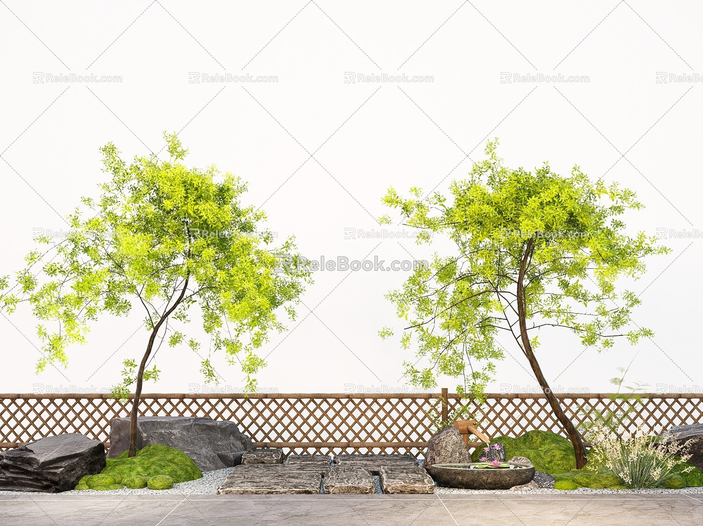 Courtyard landscape modeling tree tree red lasagna street tree 3d model