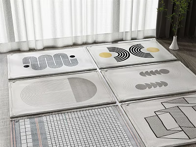 Modern Square Rugs With Abstract Geometric Patterns Lines And Circular Designs 3d model