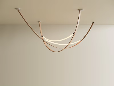 Modern Curved Metal Chandelier With White Light For Interior Ceiling Design 3d model